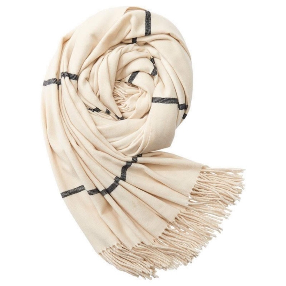 BNWT Indigo Love & Lore Cream and Black Striped Scarf with Fringe - Picture 2 of 15